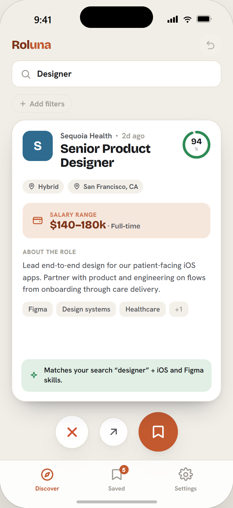 Roluna — Discover swipe deck